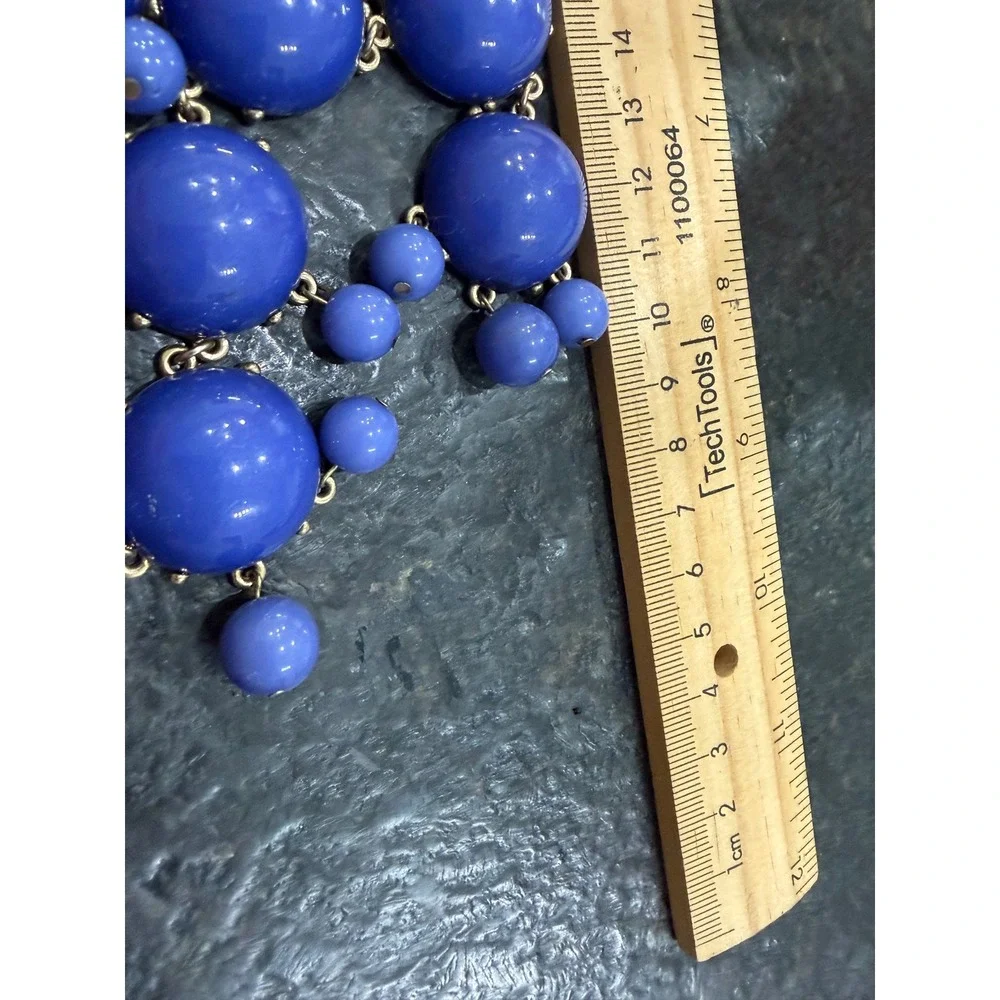 Vintage Style Cobalt Blue Statement Bib Necklace Gold Tone Mid Century Inspired